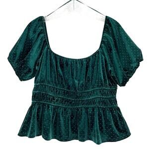 NWT Francesca Mi Ami Short Puff Green Velvet Top Silver Dots Sz XLG Whimsigoth